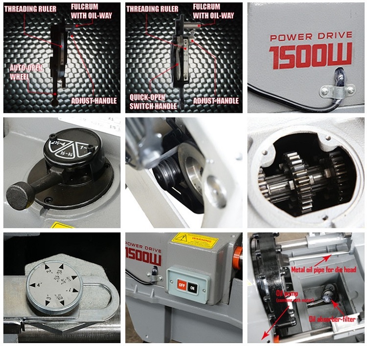 Máquina de rosqueamento de tubos com motor de indução de 1500 W