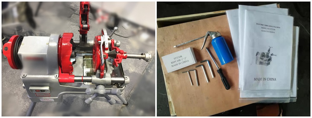 Pipe threading machine with dies compatible with rex